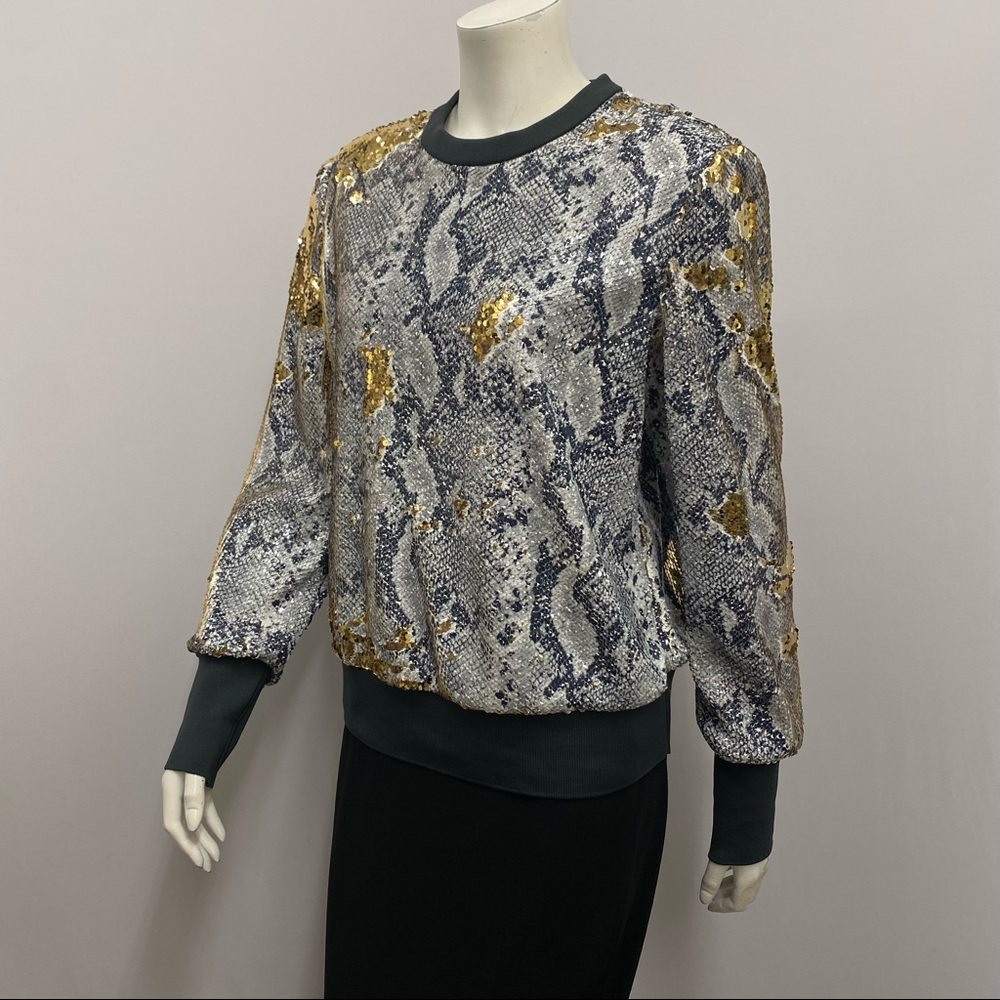 Ted Baker London Top Snakeskin Print Black Gray & Gold Sequin Excellent Size 3